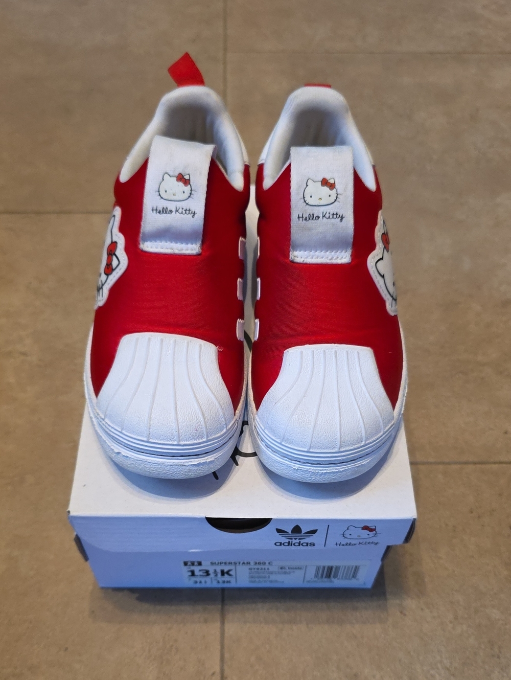 Hello Kitty Adidas Red and White Kids Slip-On Sneakers. Size 13½K